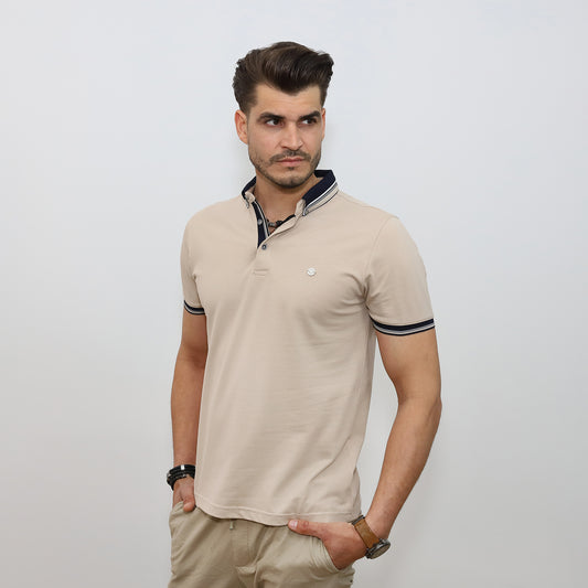 Kontraszt galléros póló - bézs