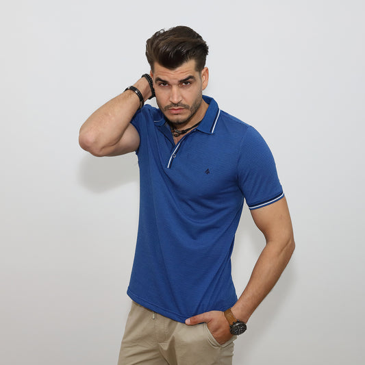 Kontraszt galléros póló - Sötétkék