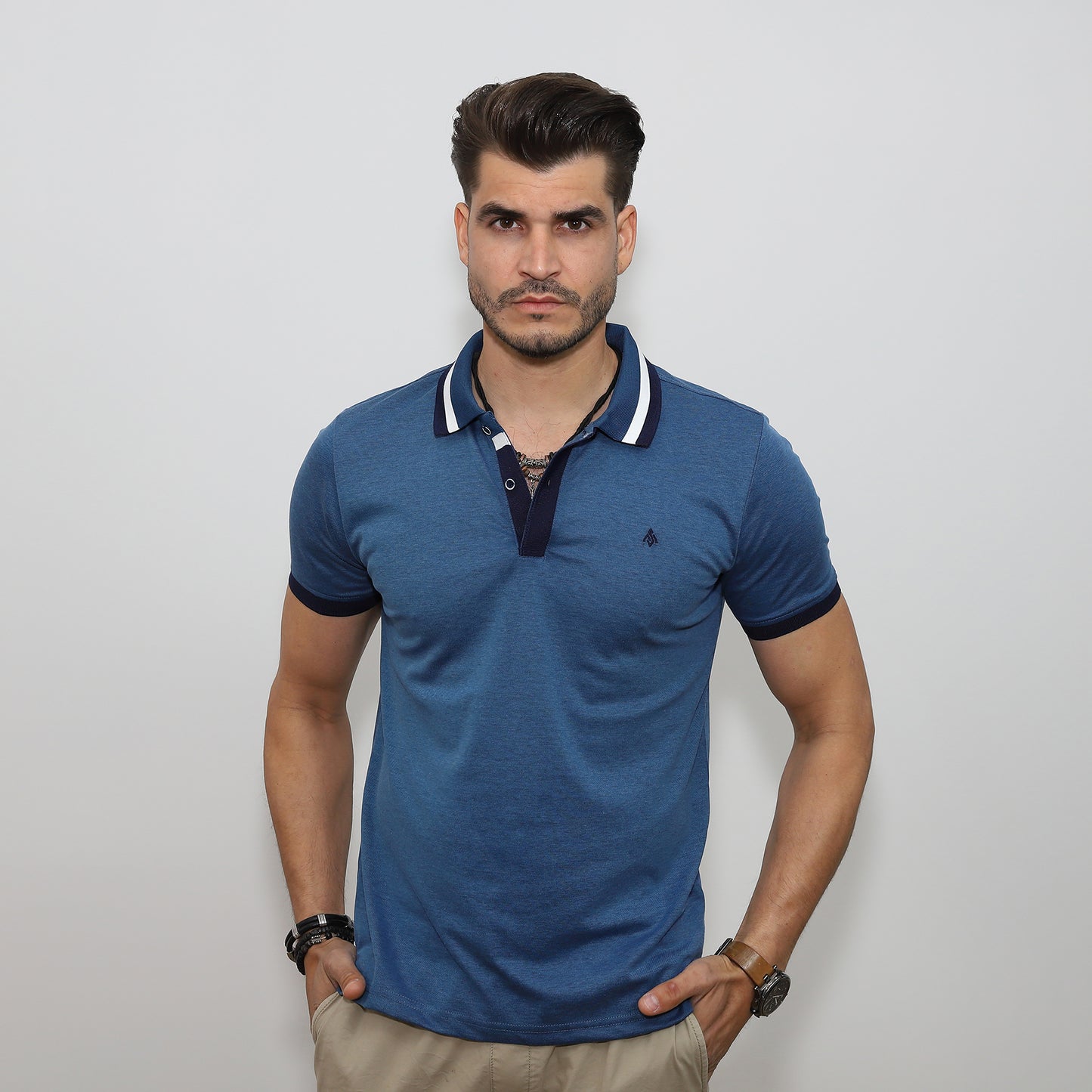 Gallér hangsúlyos póló - Farmerkék