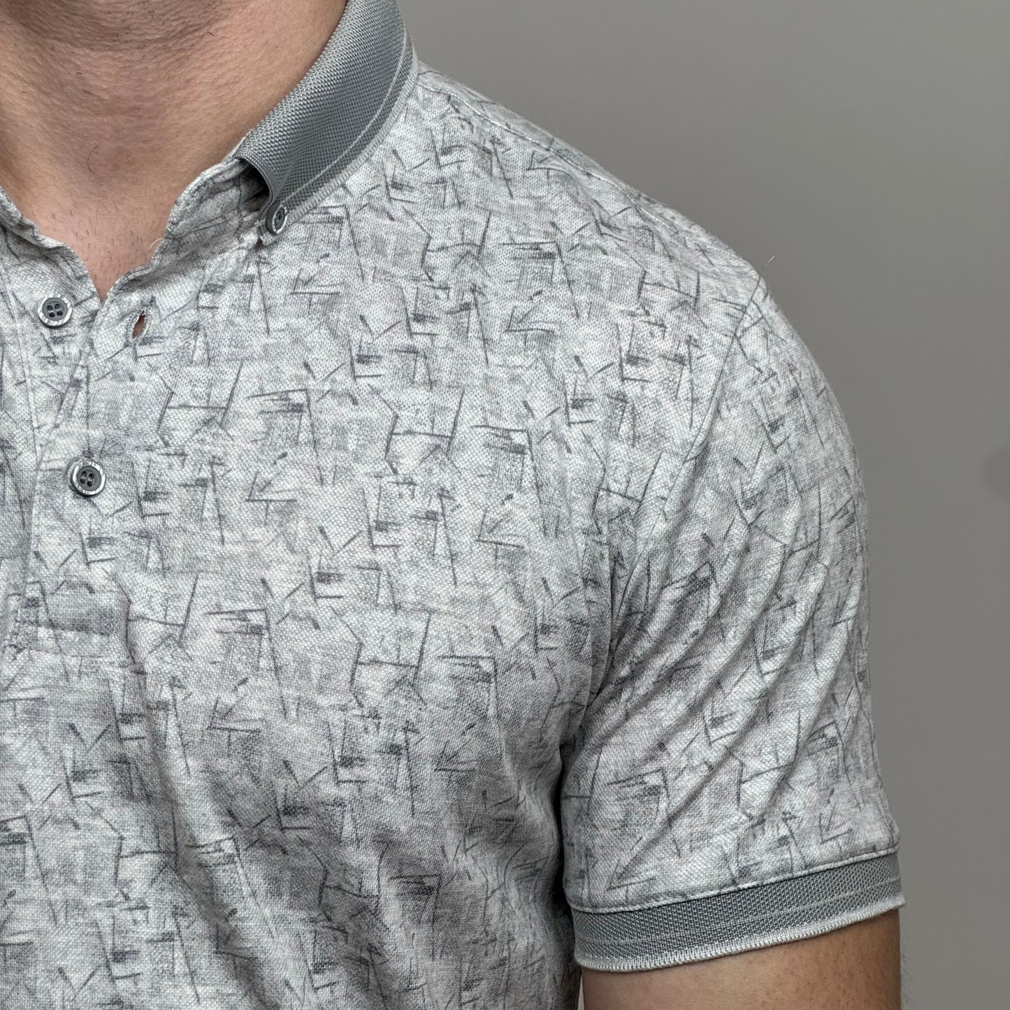 Mintás galléros póló - Szürke