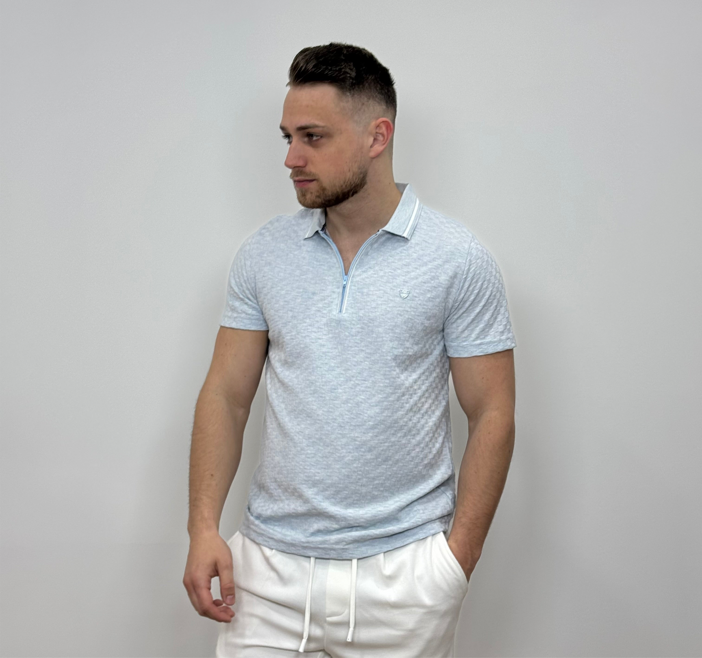 Prémium cipzáros pólóing - Világoskék