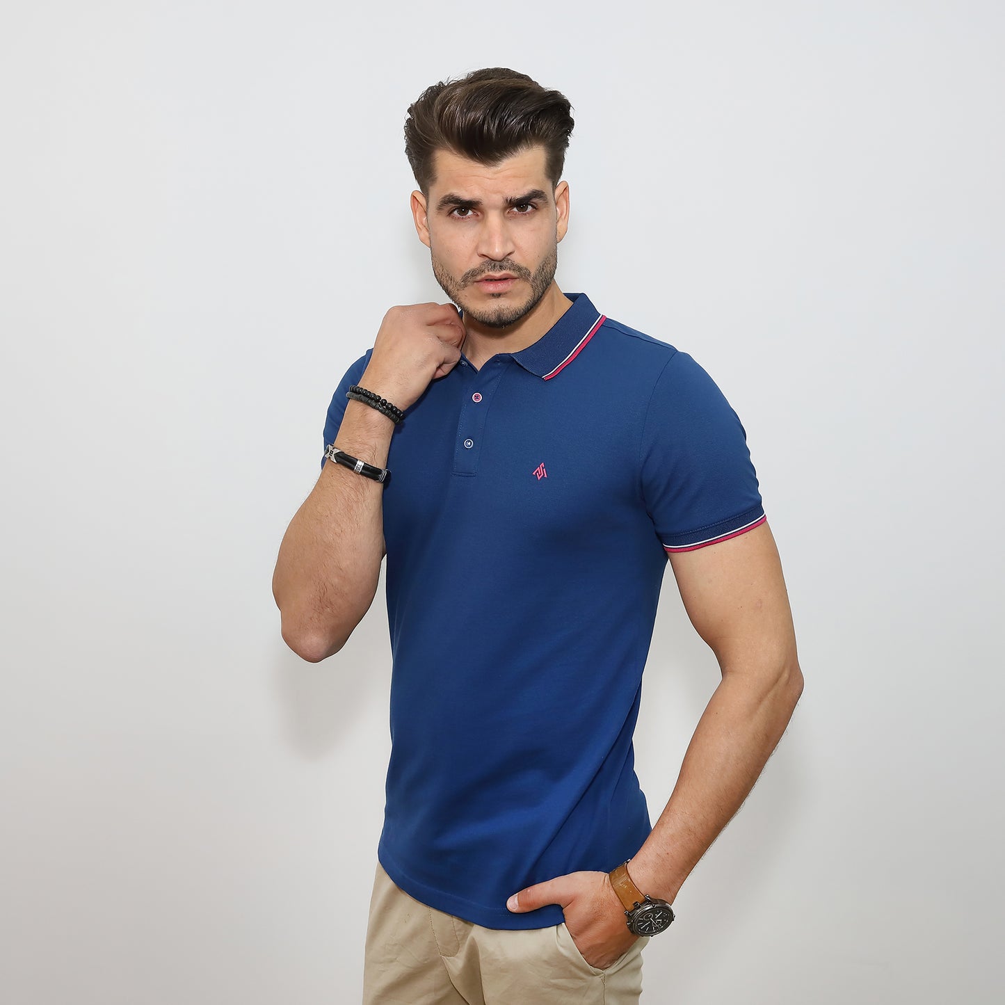 Színes galléros póló - sötétkék