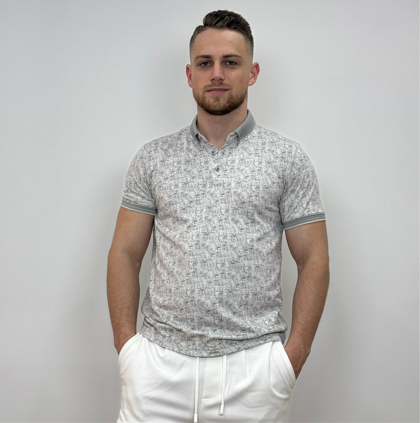 Mintás galléros póló - Szürke