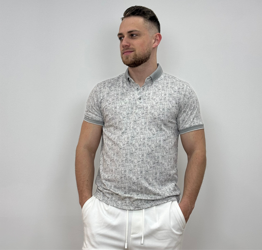 Mintás galléros póló - Szürke