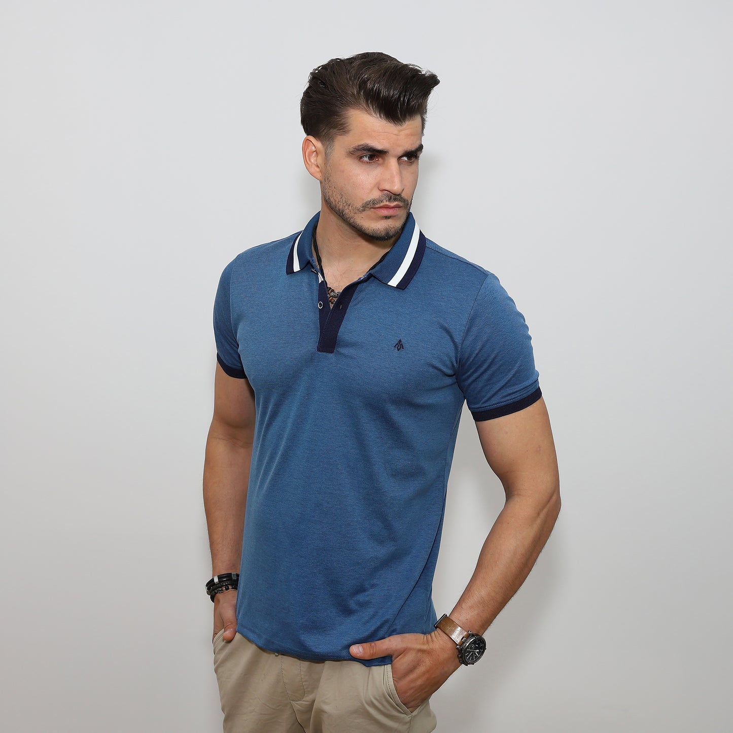 Gallér hangsúlyos póló - Farmerkék