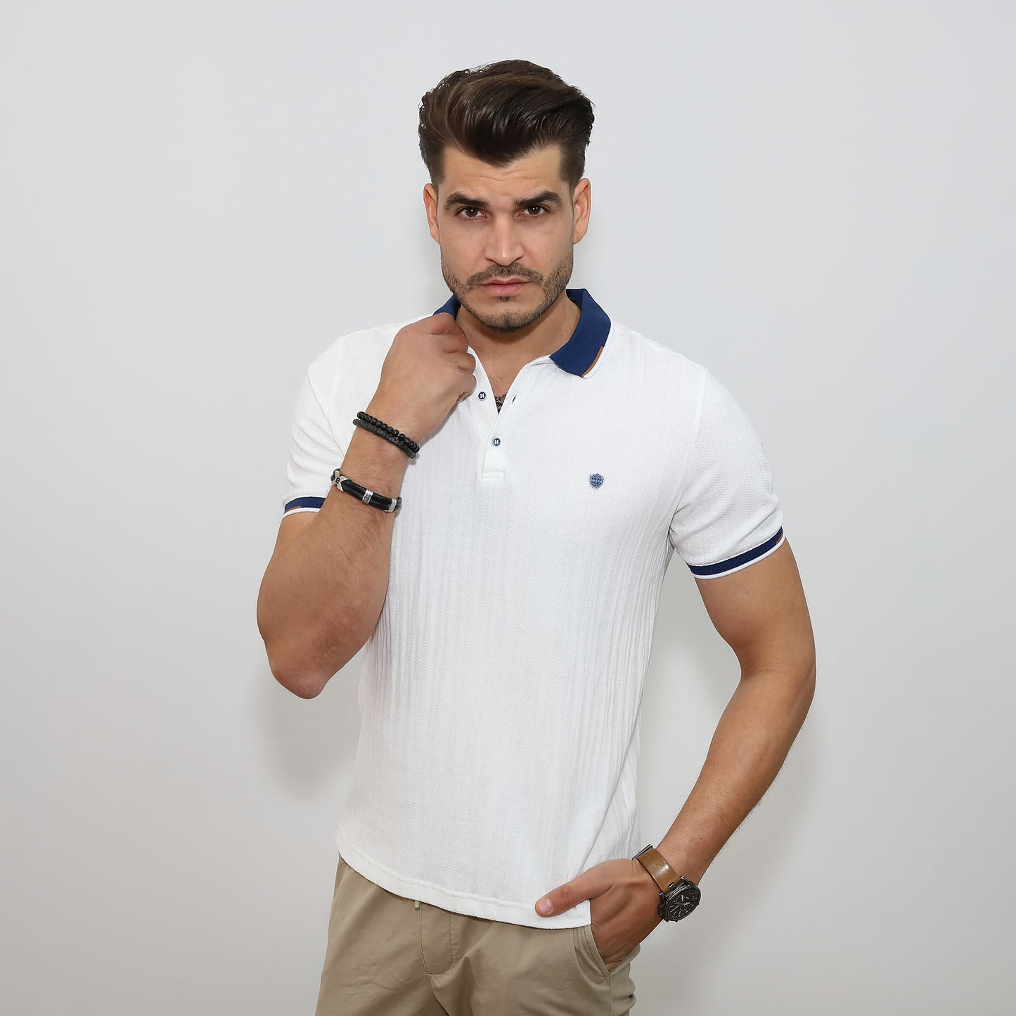 Texturált mintás póló - Fehér