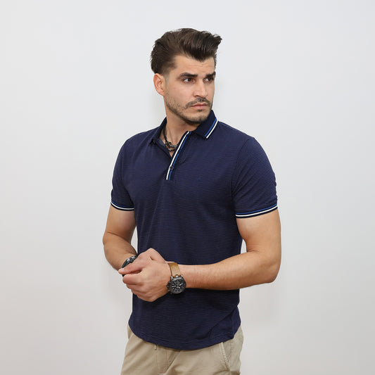 Kontraszt galléros póló - tengerészkék