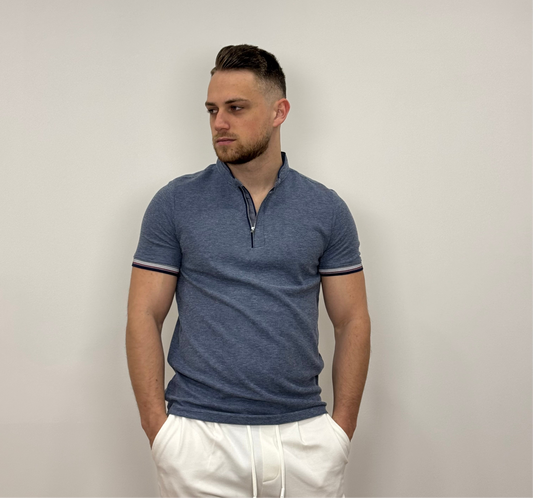 Állógalléros póló - Farmerkék