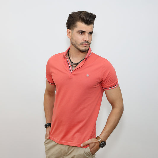 Kontraszt galléros póló - Lazac