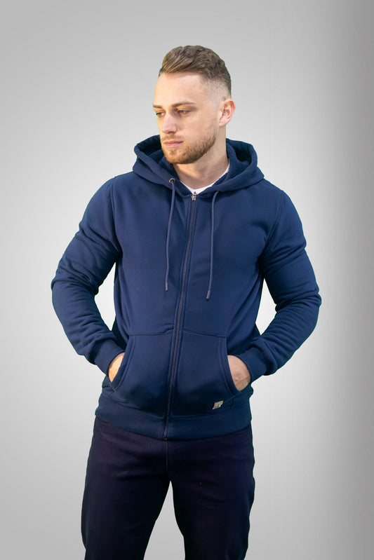 Bélelt Kapucnis Kardigán - Sötétkék