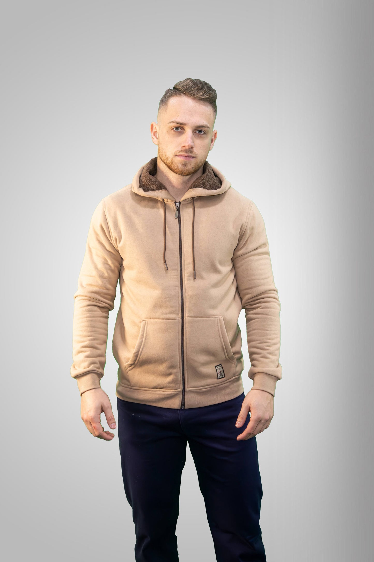 Bélelt Kapucnis Kardigán - Bézs