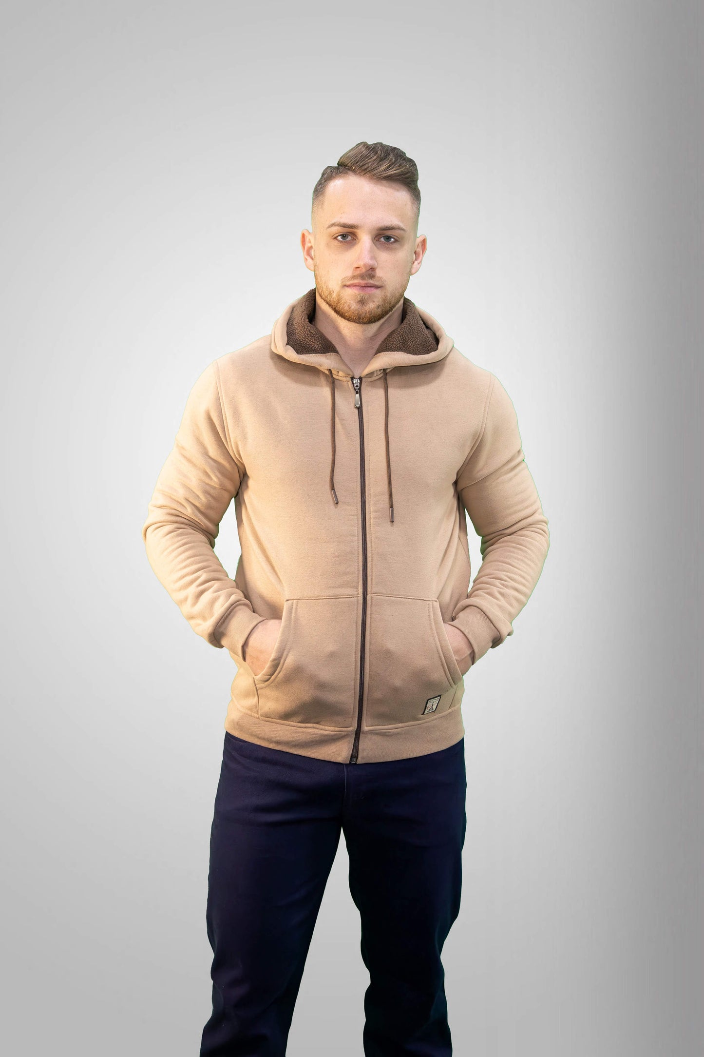 Bélelt Kapucnis Kardigán - Bézs