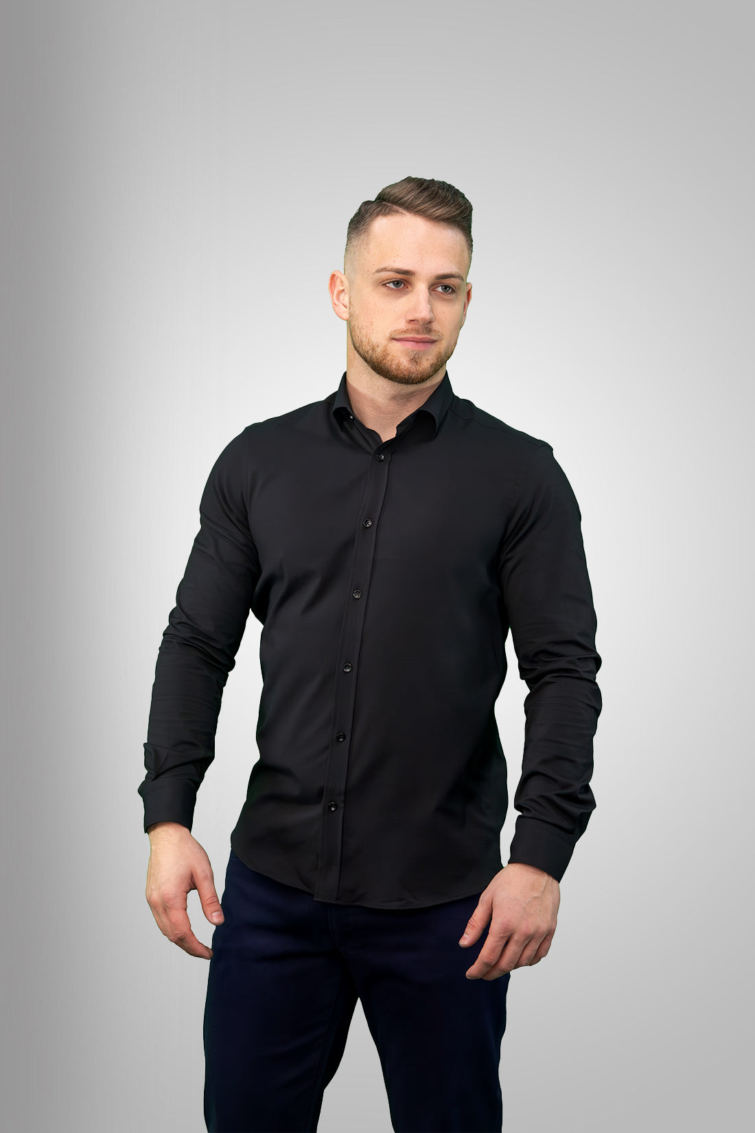 Slim Fit Férfi Ing - Fekete