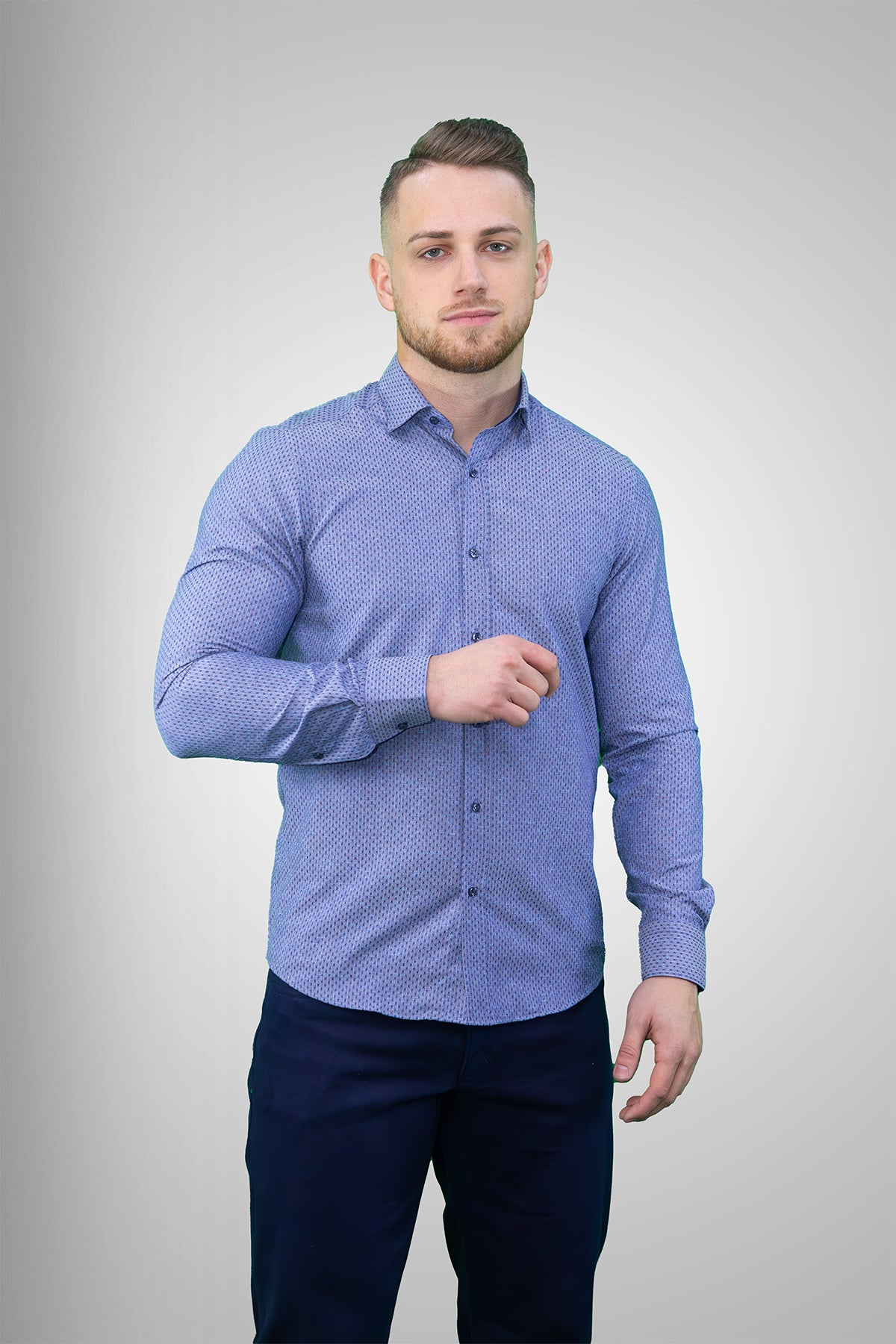 Slim Fit Férfi Ing - Kék