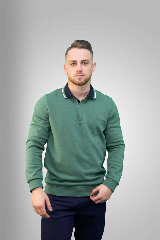 Rövid cipzáras galléros pulóver- Zöld